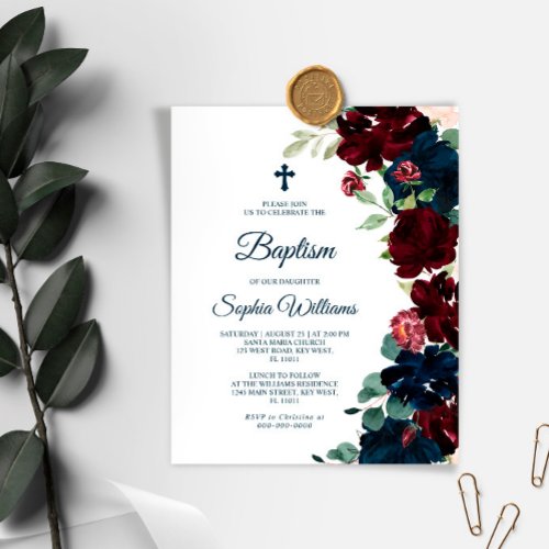 Budget Burgundy  Navy Blue Baptism Invitation