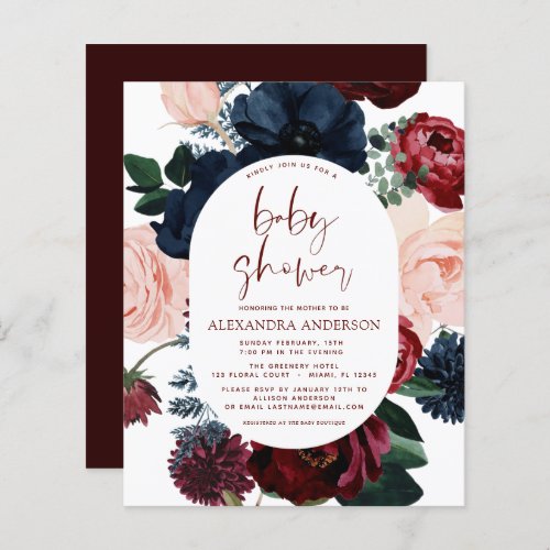 Budget Burgundy Navy Blue Floral Baby Shower