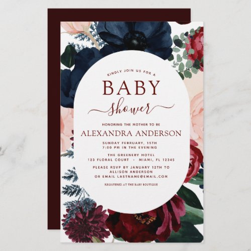 Budget Burgundy Navy Blue Floral Baby Shower