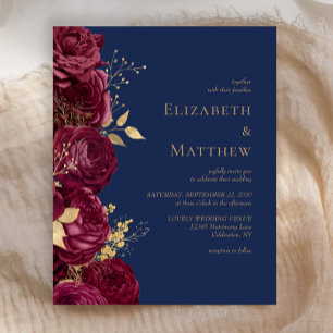 Budget Burgundy Navy Blue Floral Wedding Invite