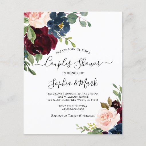 Budget Burgundy & Navy Couples Shower Invitation | Zazzle