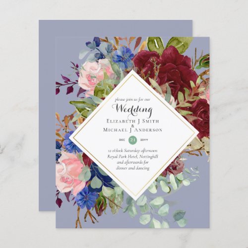 BUDGET Burgundy Navy Floral Wedding Invitations