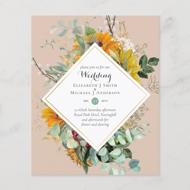 BUDGET Burgundy Navy Floral Wedding Invitations Flyer (Front)