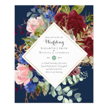 BUDGET Burgundy Navy Floral Wedding Invitations Flyer