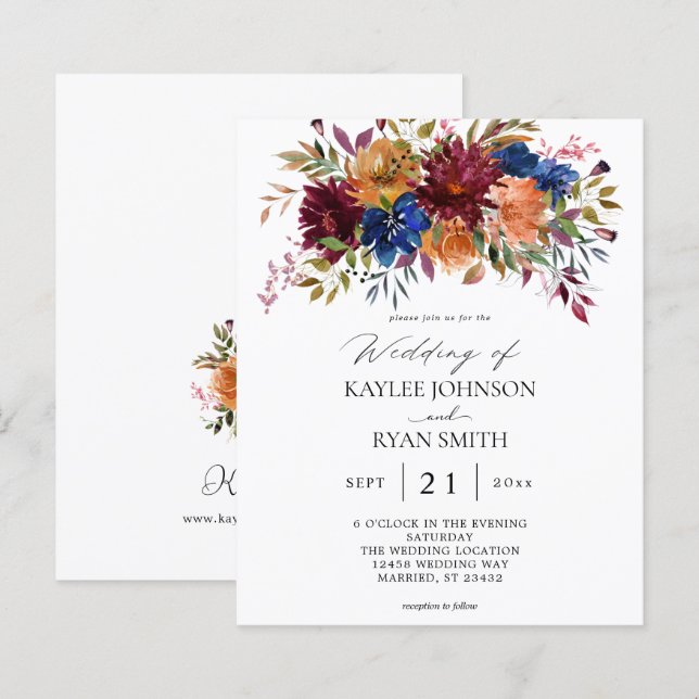 Budget Burgundy, Navy, Orange Fall Floral Wedding (Front/Back)