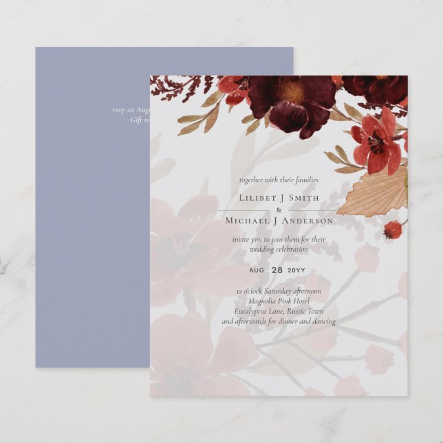 Budget Burgundy Orange Fall Floral Wedding (Front/Back)