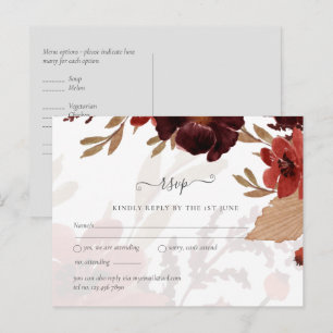 Budget Burgundy Orange Fall Floral Wedding Postcard