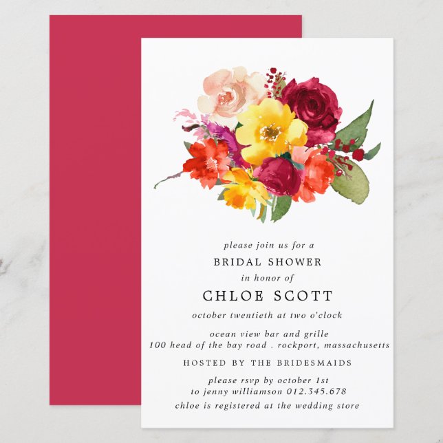 Budget Burgundy Orange Yellow Bridal Shower Invite (Front/Back)