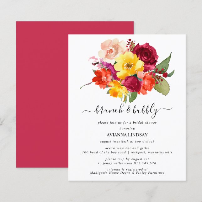 Budget Burgundy Orange Yellow Pink Brunch Bubbly (Front/Back)