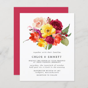 Budget Burgundy Orange Yellow Pink Wedding Invite