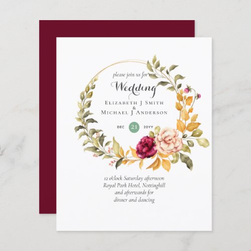 BUDGET Burgundy Peach Floral Wedding Invitations