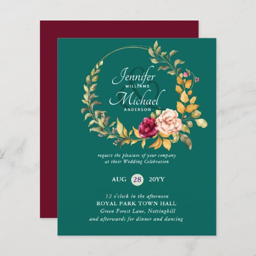 BUDGET Burgundy Peach Floral Wedding Invitations