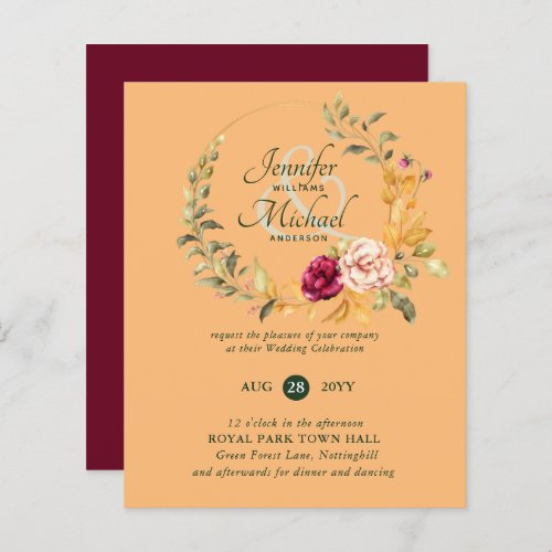 BUDGET Burgundy Peach Floral Wedding Invitations