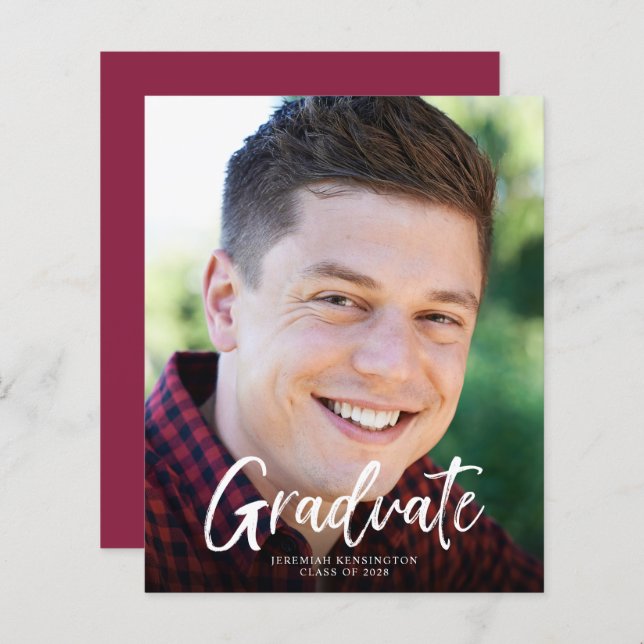 Budget Burgundy Photo Graduation Announcement (Front/Back)