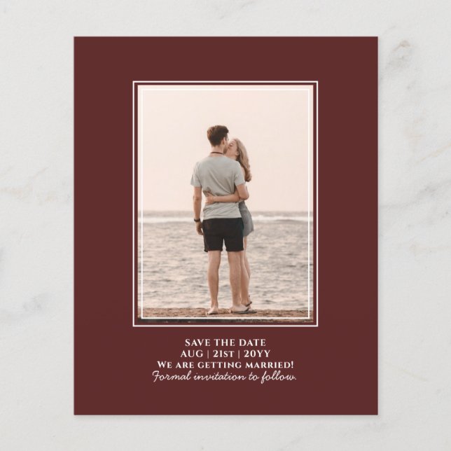 BUDGET Burgundy PHOTO Wedding Save Dates Flyer (Front)
