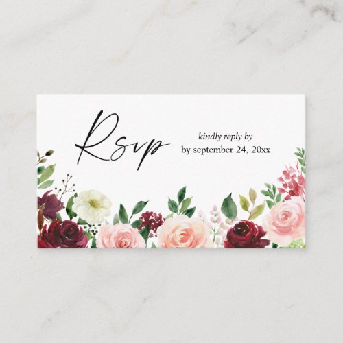 Budget Burgundy  Pink 4 Floral 2SM Meal RSVP Enclosure Card