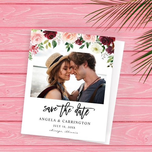 Budget Burgundy Pink 4 Floral Photo Save the Date