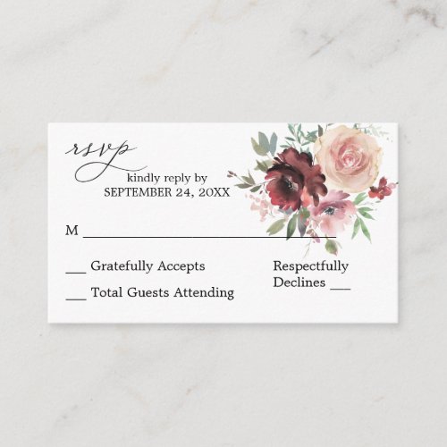 Budget Burgundy  Pink 5 Floral 2SM No Meal RSVP Enclosure Card