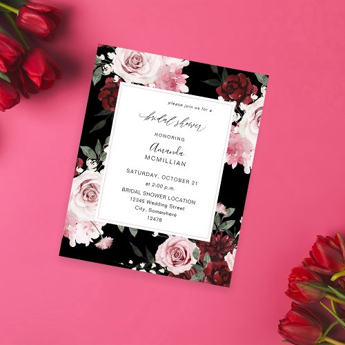 Budget Burgundy  Pink 6 Floral Bridal Shower B Flyer