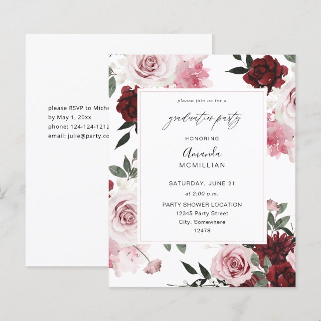Budget Burgundy & Pink Floral 6 Graduation Party (Front/Back)
