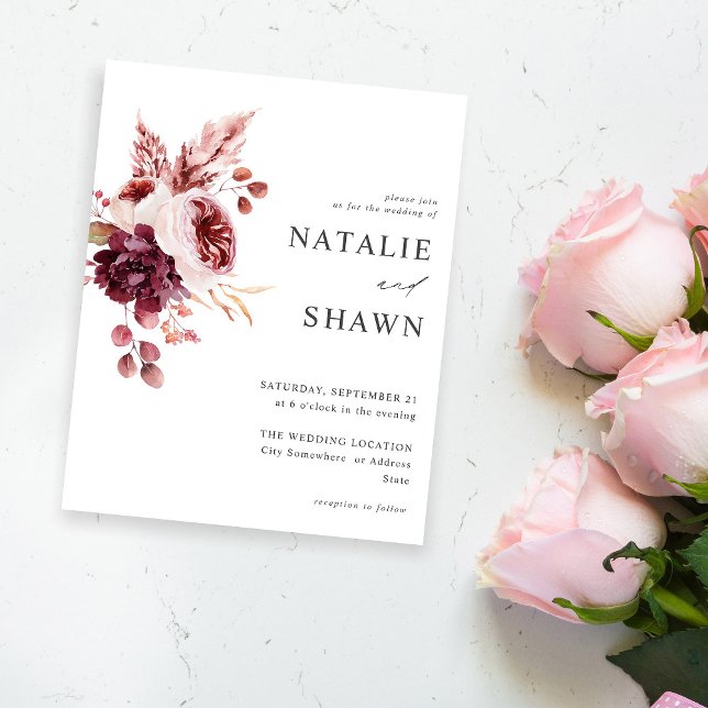 Budget Burgundy & Pink Floral 8A Wedding Flyer (Creator Uploaded)