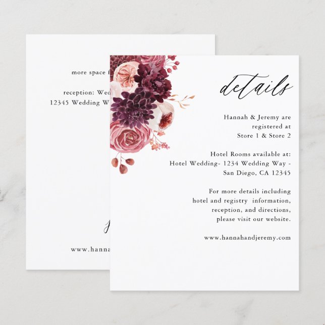 Budget Burgundy & Pink Floral 8B Boho Details (Front/Back)