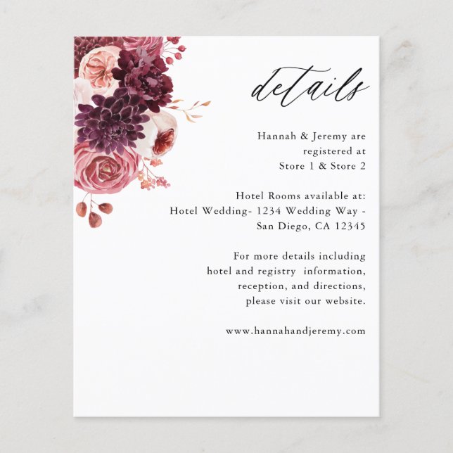 Budget Burgundy & Pink Floral 8B Details Flyer (Front)