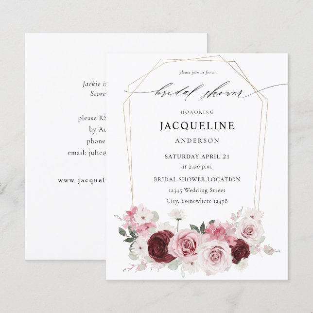 Budget Burgundy & Pink Floral Ele Bridal Shower 2 (Front/Back)