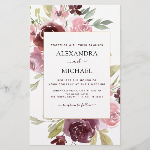 Budget Burgundy Pink Floral Wedding Invitation