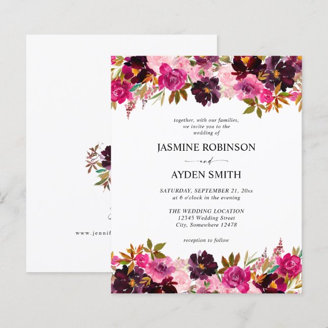 Budget Burgundy, Pink & Purple Floral Wedding (Front/Back)