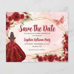 Budget Burgundy Princess Quinceañera Save the Date