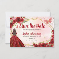 Budget Burgundy Princess Quinceañera Save the Date