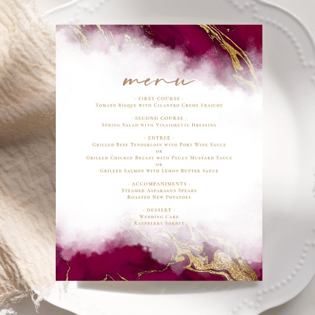 Budget Burgundy Red Gold Marble Wedding Menu (Creator Uploaded)