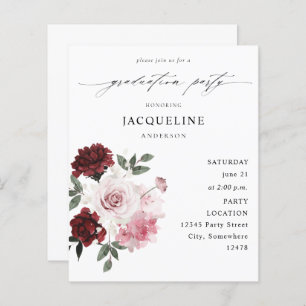 Budget Burgundy Red & Pink Floral Graduation Party