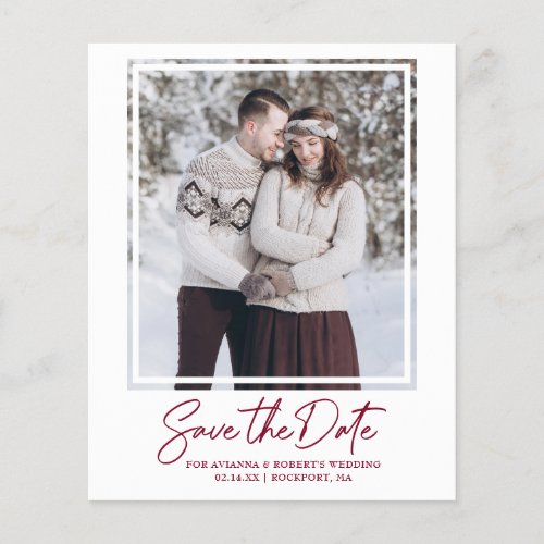 Budget Burgundy Red Text Photo Save the Date