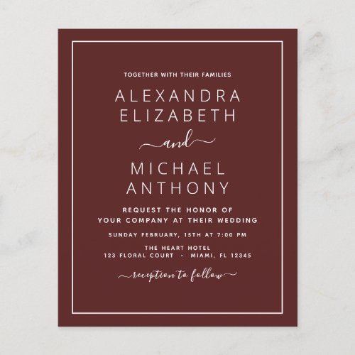 Budget Burgundy Romantic Wedding Invitation Flyer