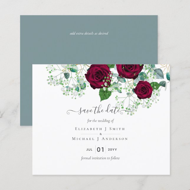 BUDGET  Burgundy Rose Eucalyptus Wedding (Front/Back)