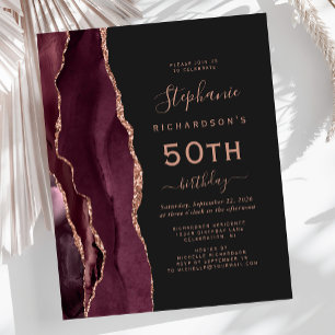 Budget Burgundy Rose Gold Agate Dark 50th Birthday