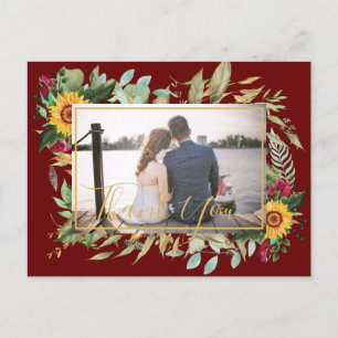 Budget Burgundy Roses Sunflowers Thank You PHOTO  Postcard