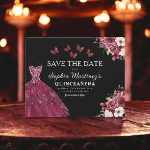 Budget Burgundy Save the Date Birthday Quinceanera Flyer