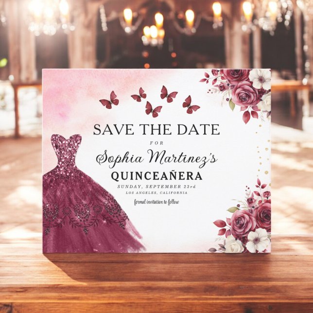 Budget Burgundy Save the Date Birthday Quinceanera Flyer (Creator Uploaded)