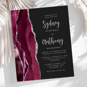 Budget Burgundy Silver Agate Calligraphy Wedding