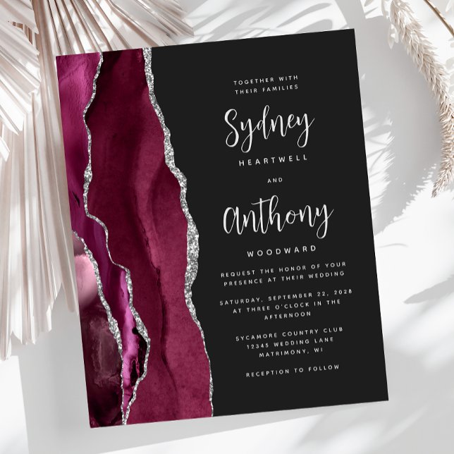 Budget Burgundy Silver Agate Calligraphy Wedding (Creator Uploaded)