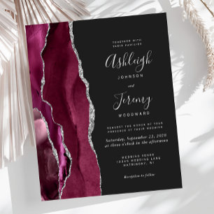 Budget Burgundy Silver Agate Dark Wedding Invite