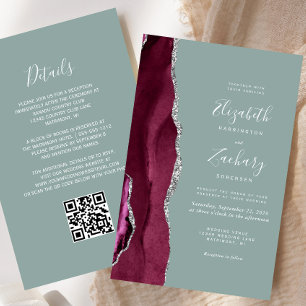 Budget Burgundy Silver Agate Sage QR Code Wedding