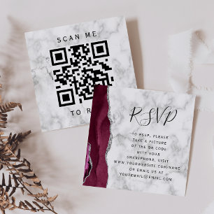 Budget Burgundy Silver Agate Wedding QR Code RSVP Enclosure Card