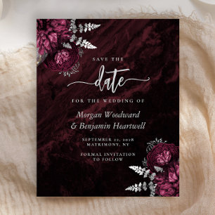 Budget Burgundy Silver Floral Save the Date