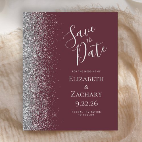 Budget Burgundy Silver Glitter Edge Save the Date