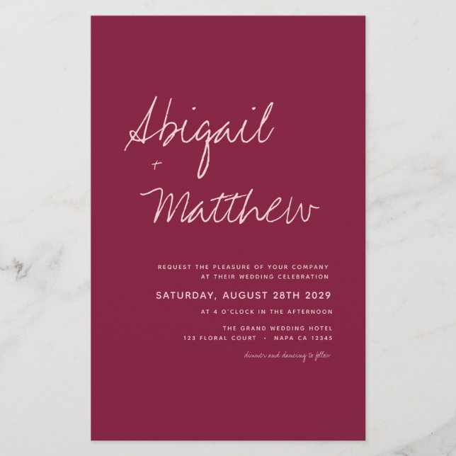 Budget Burgundy Simple Boho Wedding Invitation Flyer (Front)