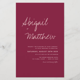 Budget Burgundy Simple Modern Wedding Invitation Flyer